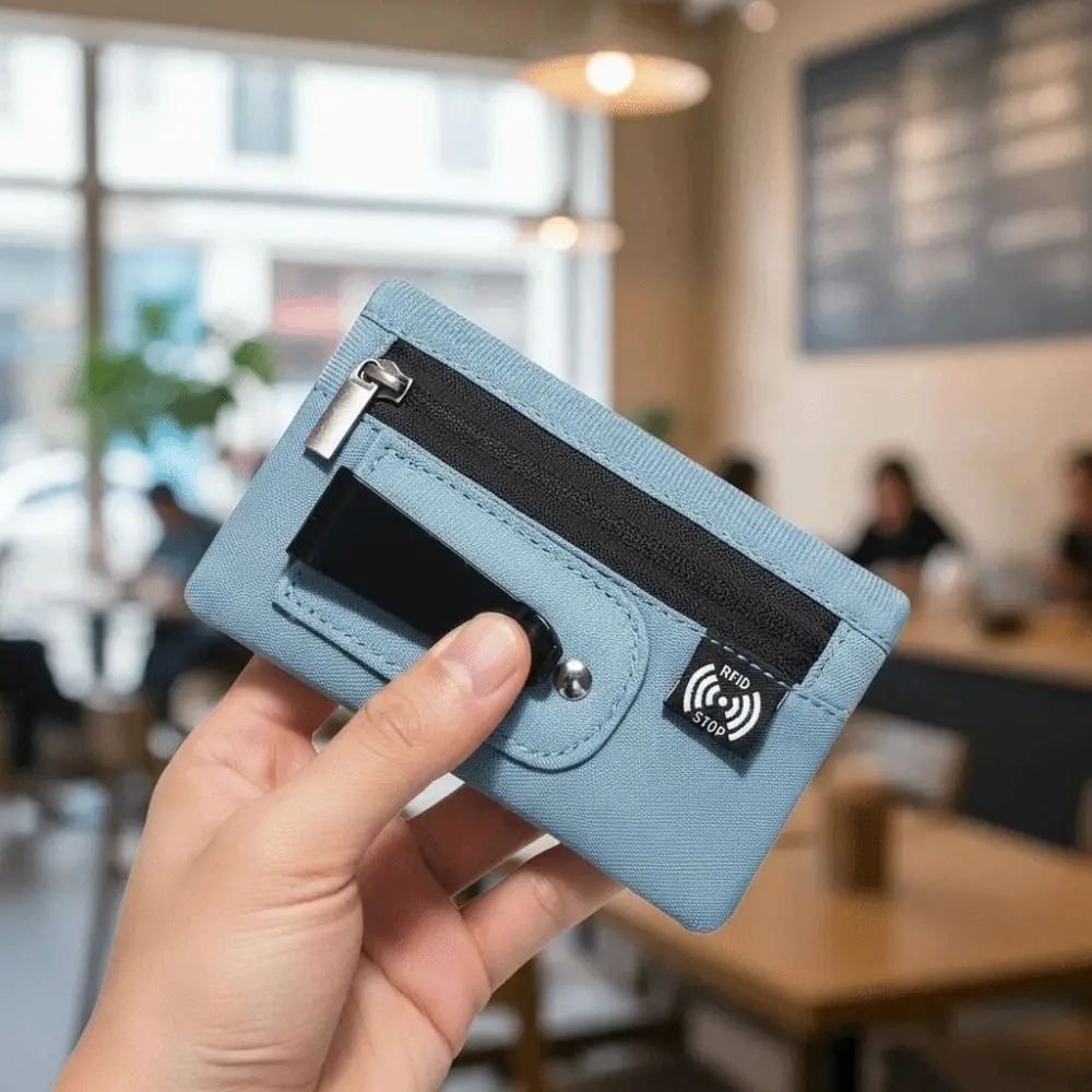 

Thin Clip Stash Pouch Multiple Card Antimagnetic Card Bag with Back Clip Solid Color Classic Short Portable Purse Work