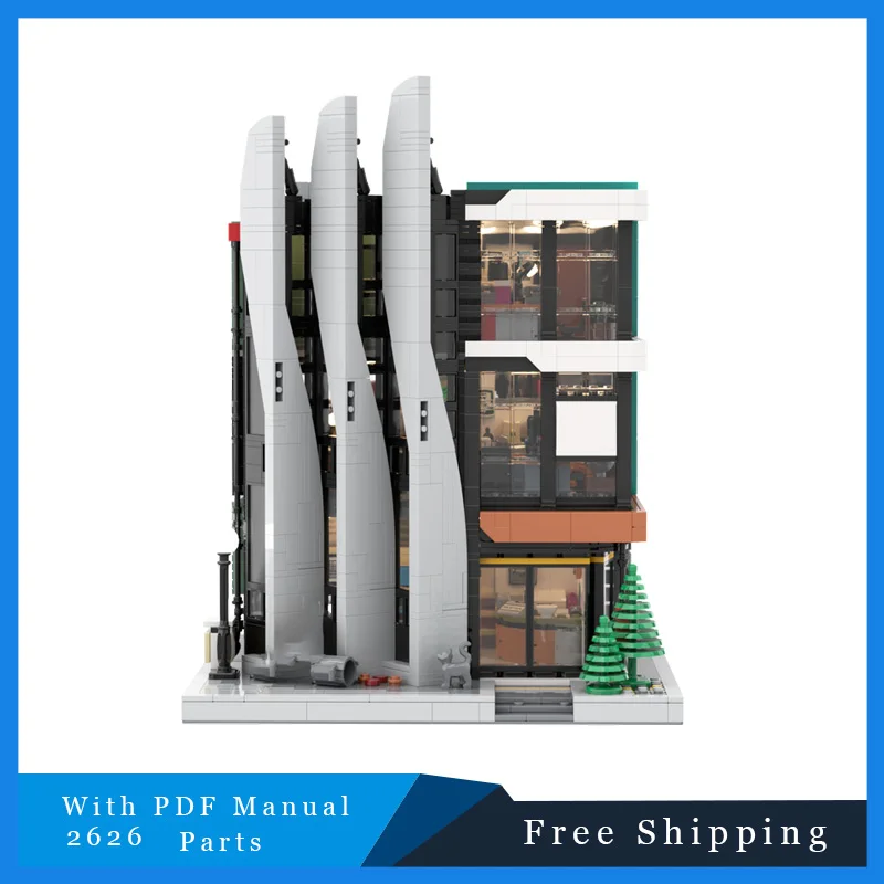 

2626 Parts Office Building Street View Architecture Office Building Villa MOC Assembly Building Blocks Puzzle Toys Birthday Gift