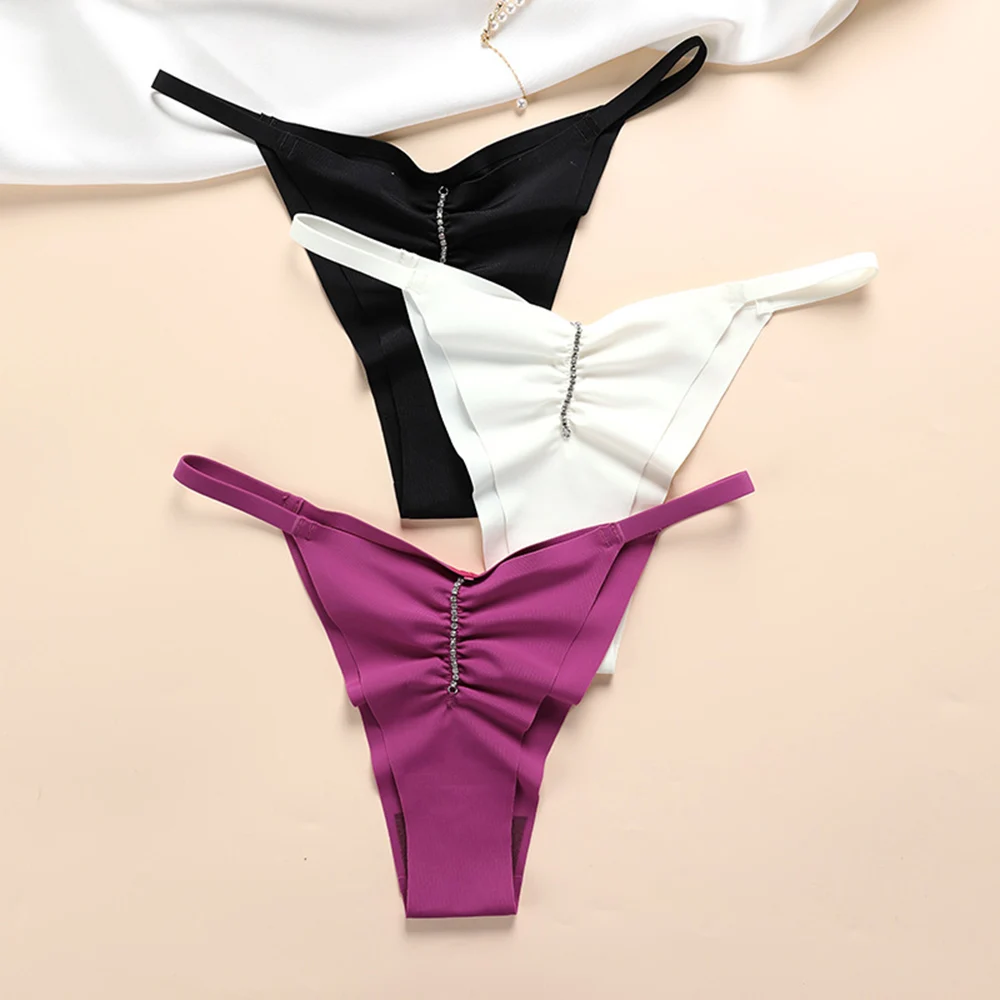 

VKME Sexy G-String Thong Panties Women's Seamless Ice Panties T Pants Underwear Solid Lingerie Panties Briefs Underwear S-XL