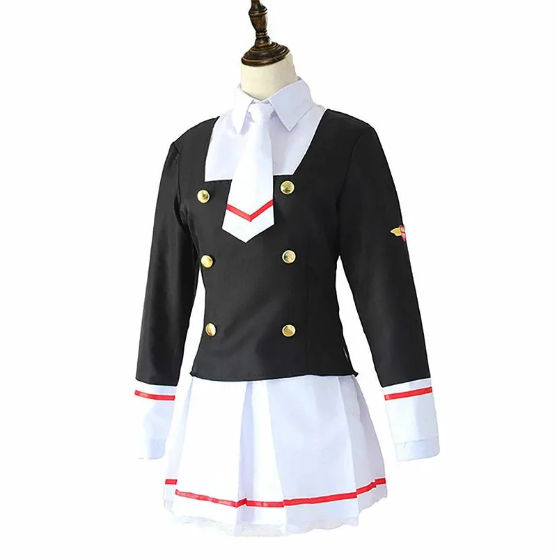 Anime Card Captors Sakura KINOMOTO SAKURA Costume Cosplay Aldult Donna Carino Loli Sailor JK Uniforme Gonne Camicia Cravatta Parrucca Vestito