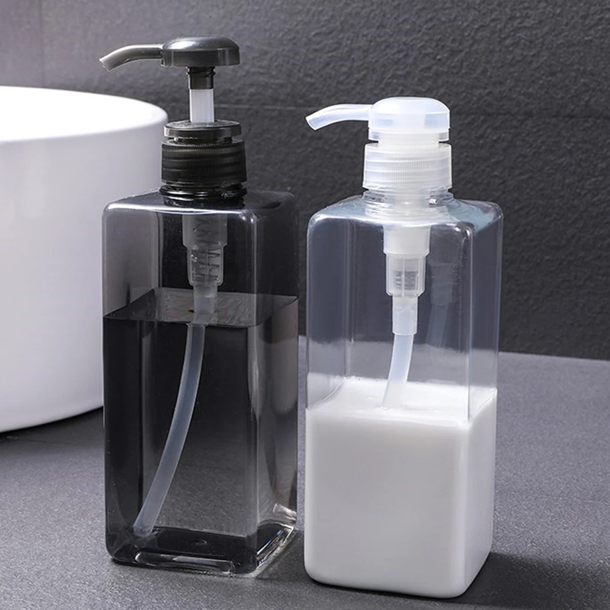 Garrafas de loção com bomba de plástico, grande capacidade, recarregável, recipiente de higiene pessoal para viagem, vazio, shampoo, bico suave, portátil