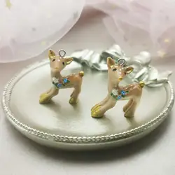 10pcs 3D Elk Deer Resin Charms Pendants Cute Flowers Deer Charm For DIY Jewelry Accessories Earring Keychain Finding Xmas Decor