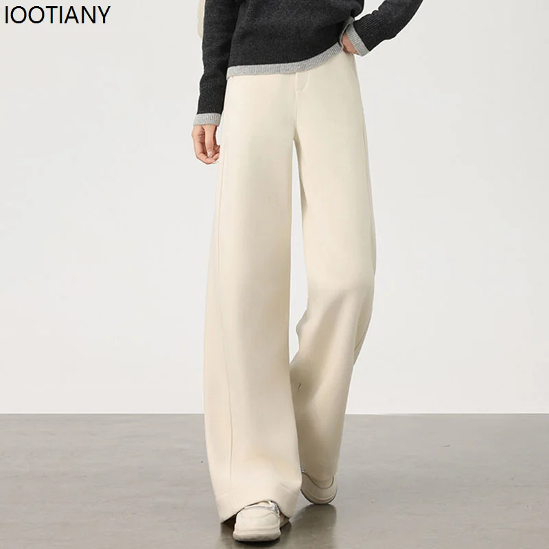 

High-end Wide Leg Suit Pants For Women Autumn Winter Thicken Warm Casual Trousers Female Fashion High Waist Baggy Straight Pants