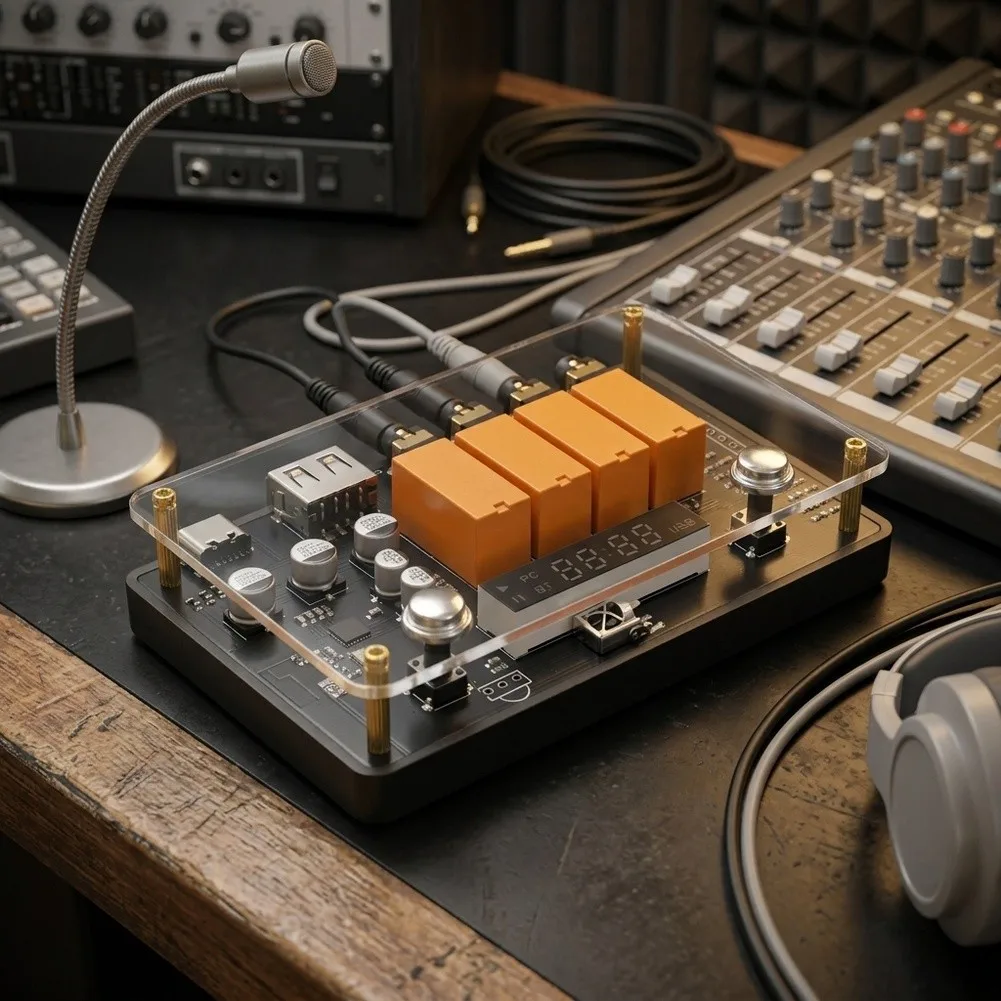 4 Channel Wireless Audio For Switcher for Compatible with 3.5mm Devices Featuring USB Local Playback and Remote Control