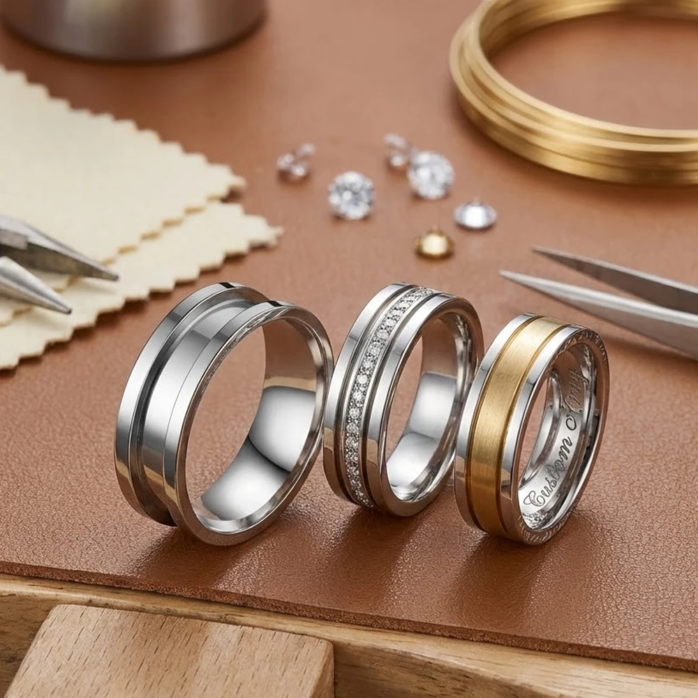 5 Piezas de Anillos en Blanco de Acero Inoxidable Ranurados de 8mm de Ancho (7/8/9/10/11/12) para Fabricación de Joyas, Manualidades DIY para Hombres y Mujeres