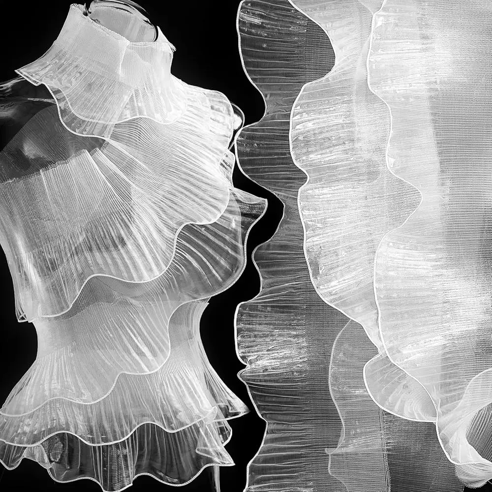 

16 Yard Ruffle Pleated Iridescent Ribbon, White Jellyfish Organza Ruffle Trim, Retro Tulle Lace Fabric for Jellyfish Costume
