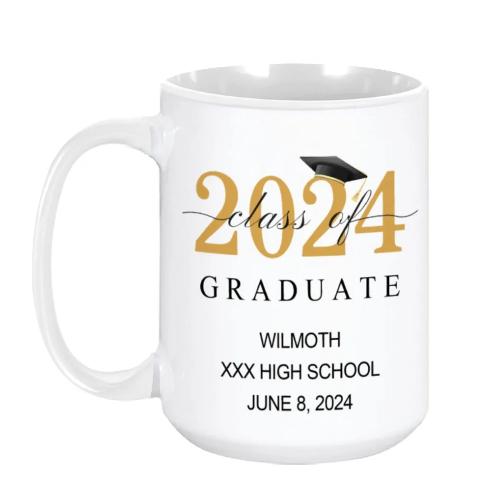 Class Of 2024 Coffee Mug Gift for Graduates School Students Custom Name University Personalized Date 15oz Ceramic Home Tea Cup