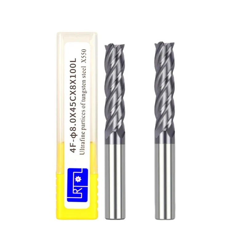 

HRC55 4,5,6,8,10,12*100 150mm Flat Square Carbide End Mill 4four Flutes CNC Machine Milling Cutter Drill Bit