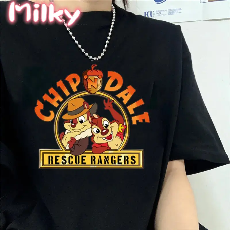 Kawaii Chip And Dale Print Women’ s Tshirt Summer Casual O-neck Tshirts Harajuku Cartoon Graphic T Shirt Dropship Clothes Female