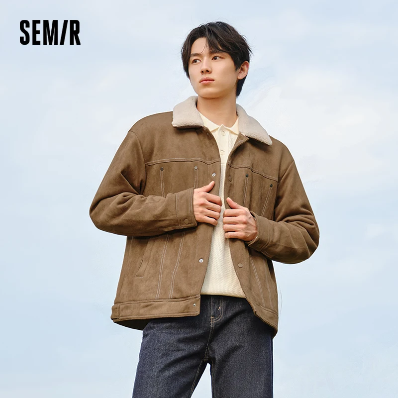 Semir chaqueta de gamuza sintética con cuello forro polar para hombre 2025, ropa de trabajo de estilo Vintage de invierno, abrigo informal cálido y holgado