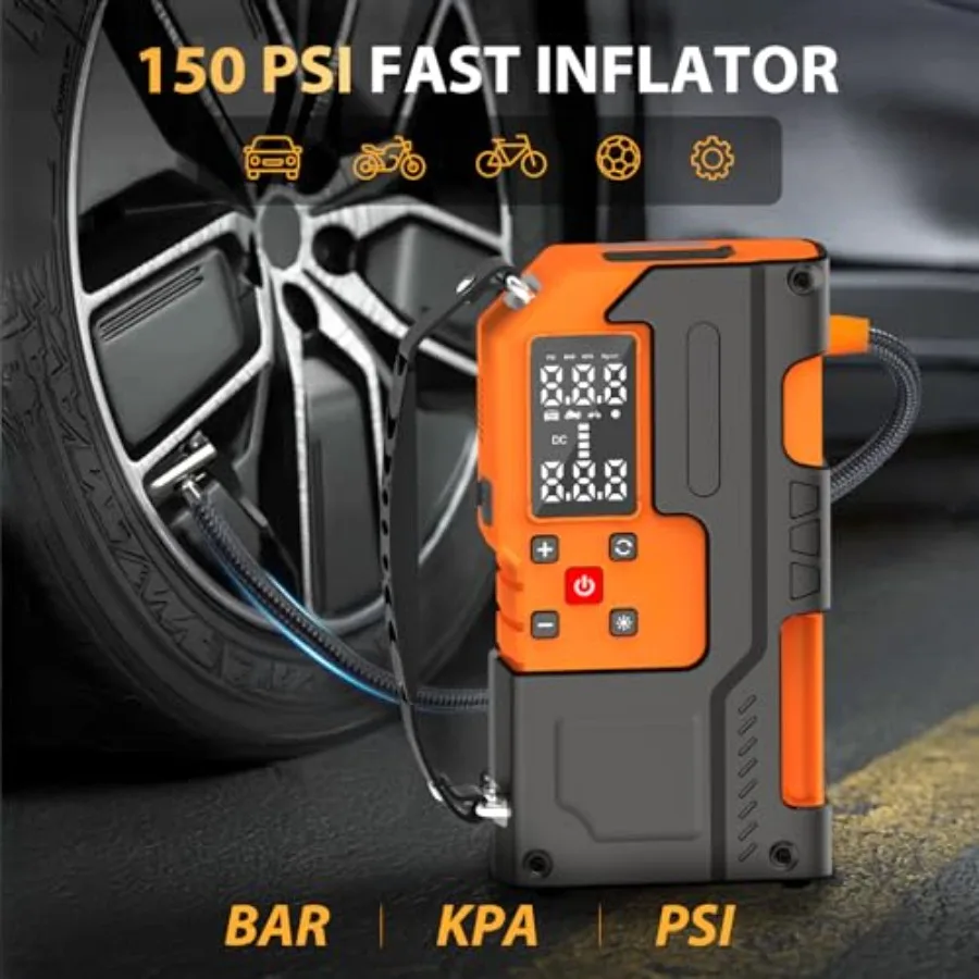 كاتب الانتقال المحمول مع ضاغط الهواء 2000A 10000mAh 150PSI لبطاريات السيارة 12 فولت دعم الوقود المزدوج للغاز 9L و7L Diese #5