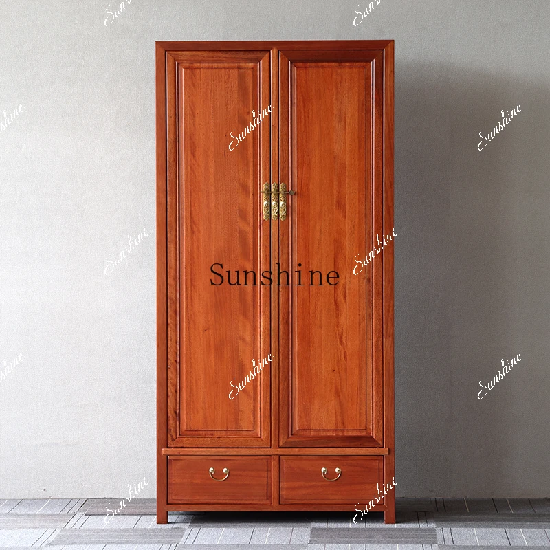 New Chinese log bedroom home plain large wardrobe golden rosewood storage top box cabinet  FT