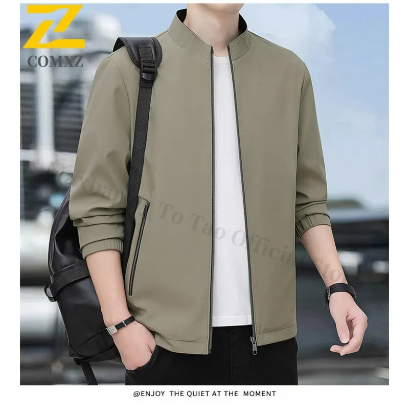 New Trendy Baseball Jacket Men's Stand Collar Business Casual Windproof Coat Resistant Spring Autumn Minimalist Office Coats
