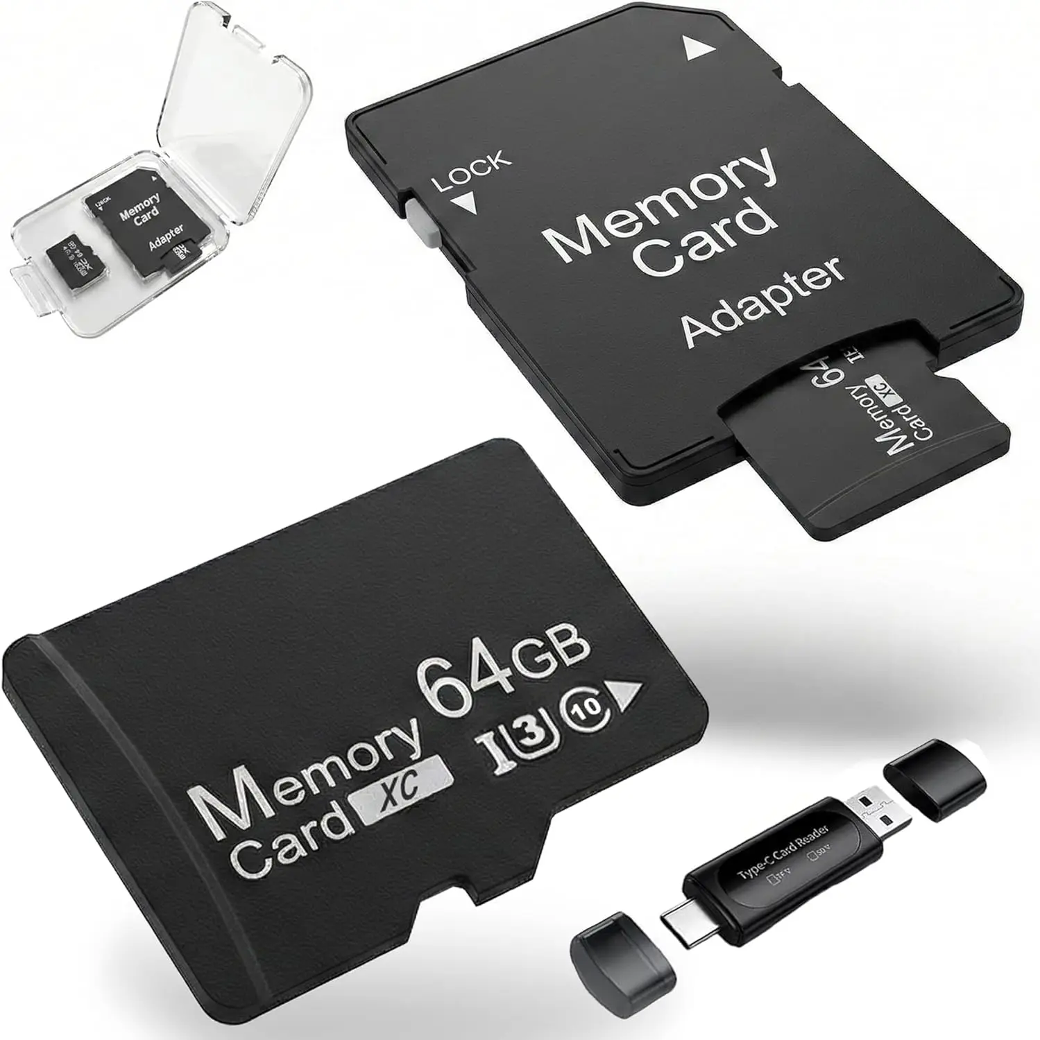 

64GB 2-Pack MicroSDXC Cards A1 U3 V30, High Endurance for Dash Cam & Security Camera, 4K Ready with SD Adapter & USB Reader