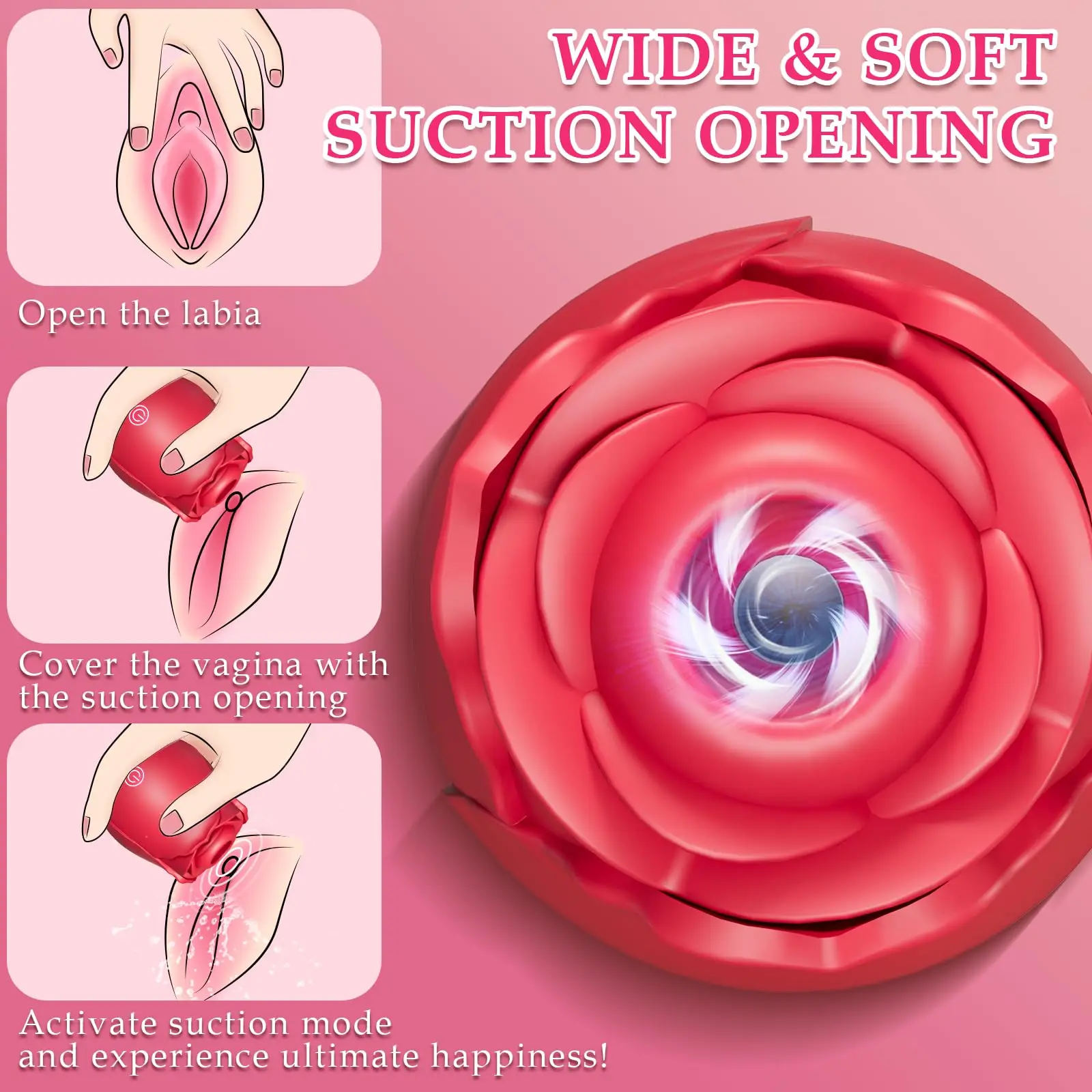 Rose Petal Vibrator for Women, Rose-Shaped Silicone Toy, 10 Speeds, Waterproof Rechargeable, Discreet Gift for Her Valentine Day view 5