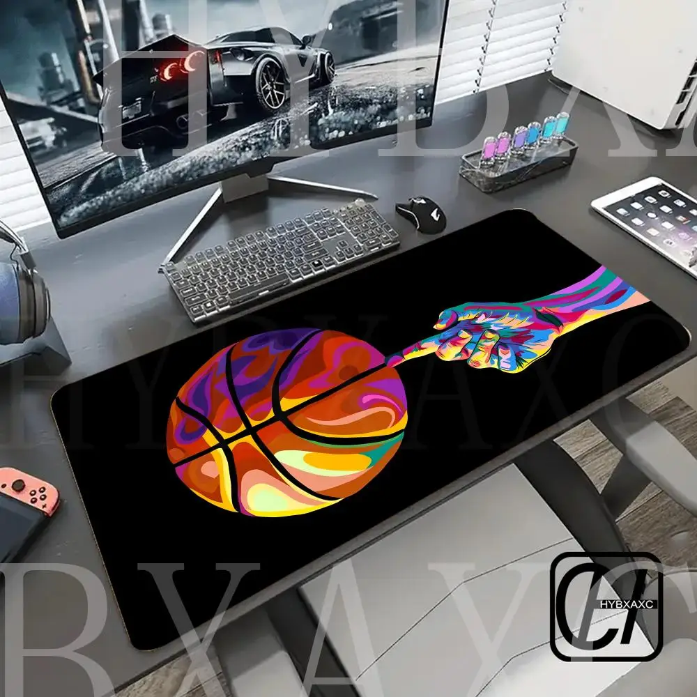 Alfombrilla de Ratón HYBXAXC XXL con Diseño de Baloncesto, Antideslizante, con Borde Cosido, 40x90cm, Regalo Perfecto para Oficina y Fanáticos de los Deportes