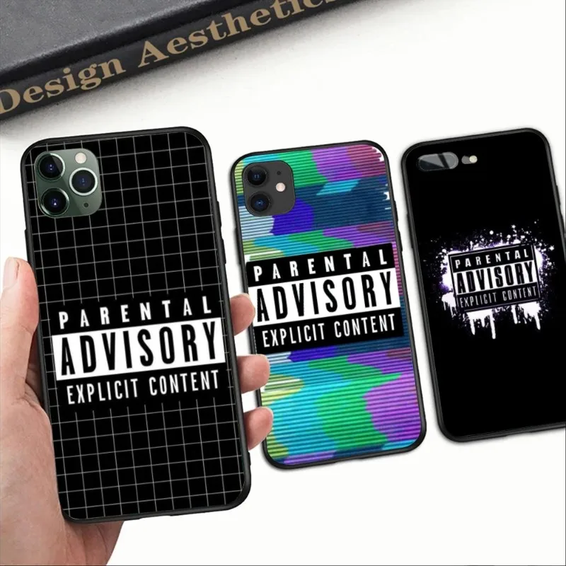 Parental Advisory Smart Phone Case for iPhone 15 14 13 12 11 XS X 8 7 6 Plus Mini Pro Max SE 2022 Black Soft Phone Cover Funda