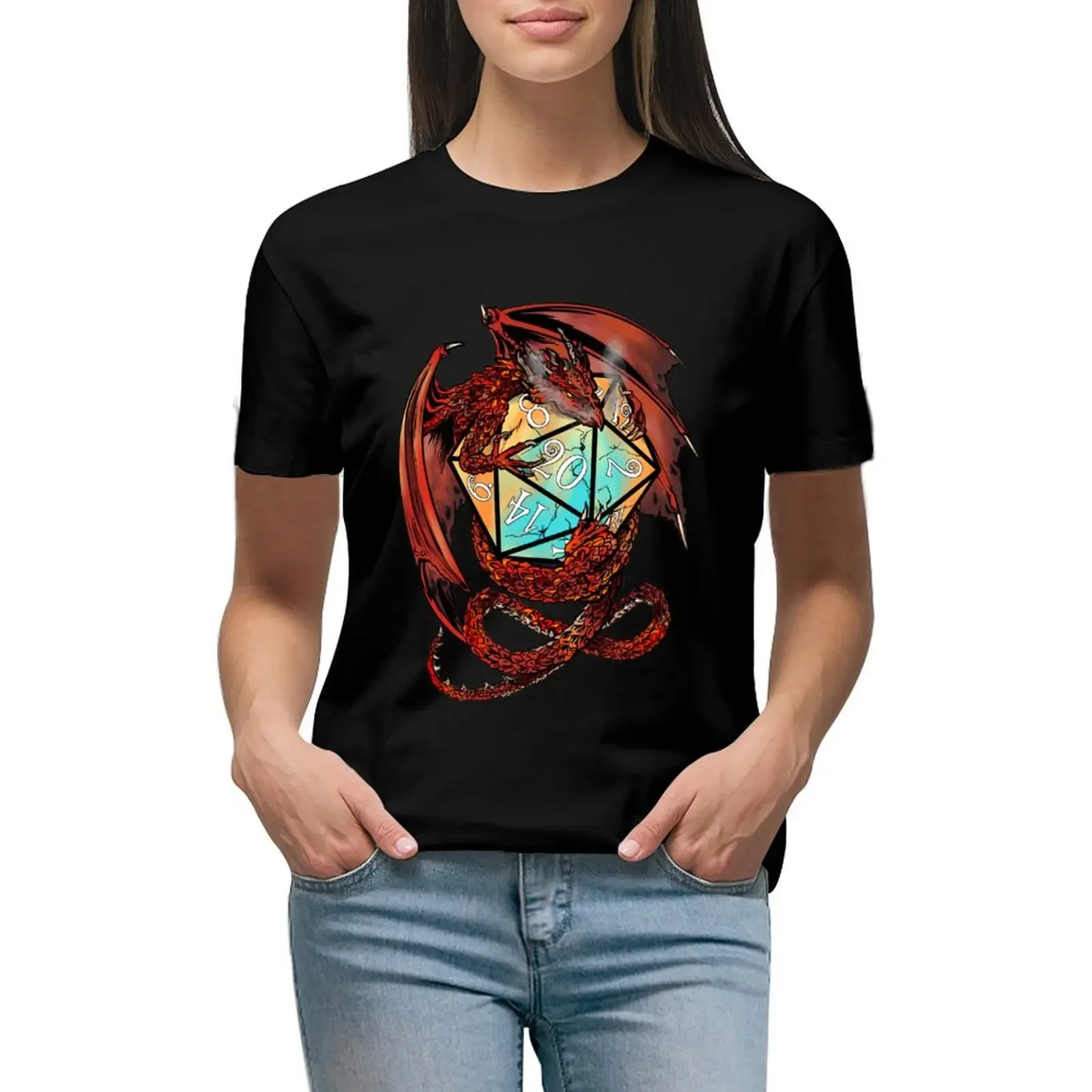 

Red Dragon Dice T-Shirt customizeds customs Female clothing Short sleeve tee t-shirt dress for Women plus size sexy