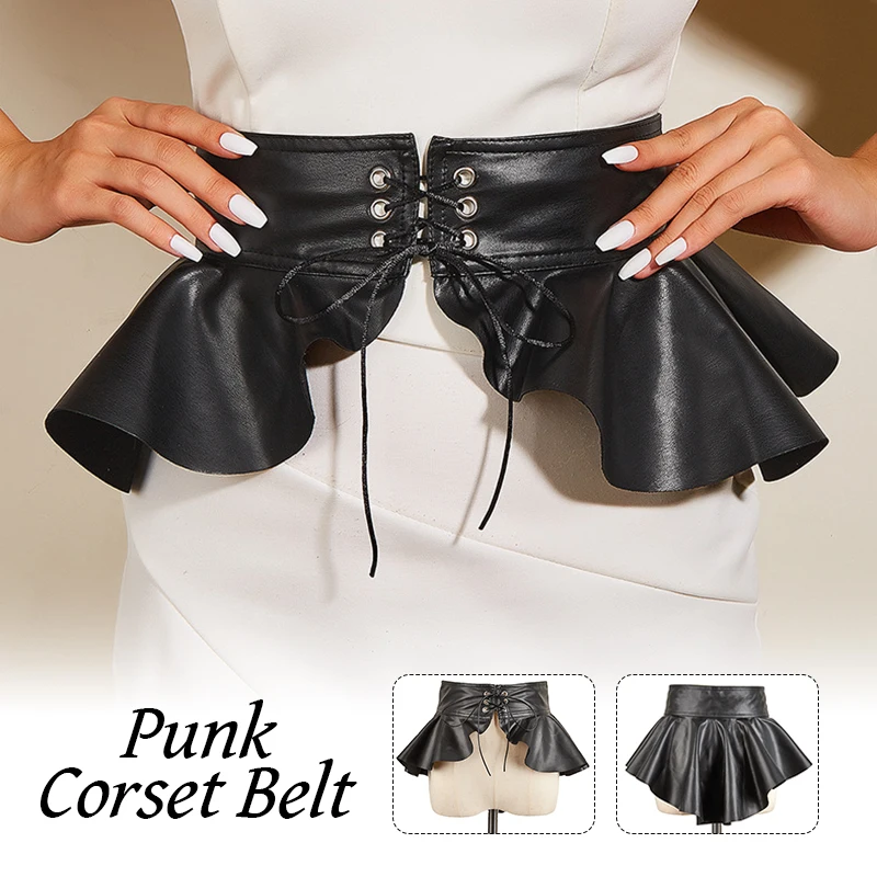 

﻿ Юбка на поясе в стиле панк, женский черный корсет из искусственной кожи, ремень Y2K, дизайнерский пояс, средневековый корсет для косплея, аксессуары ﻿ ﻿ ﻿ ﻿