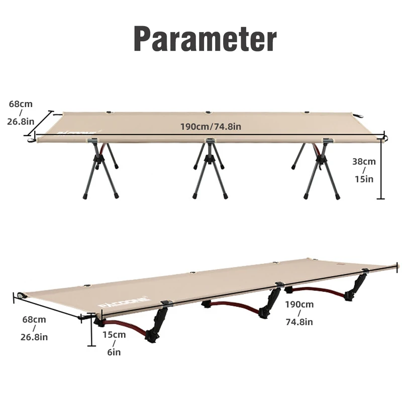 PACOONE Ultralight Foldable Camping Bed, Backpacking Cot, Outdoor Hiking Sleeping Bed, Tent Bed, Portable Travel Bed