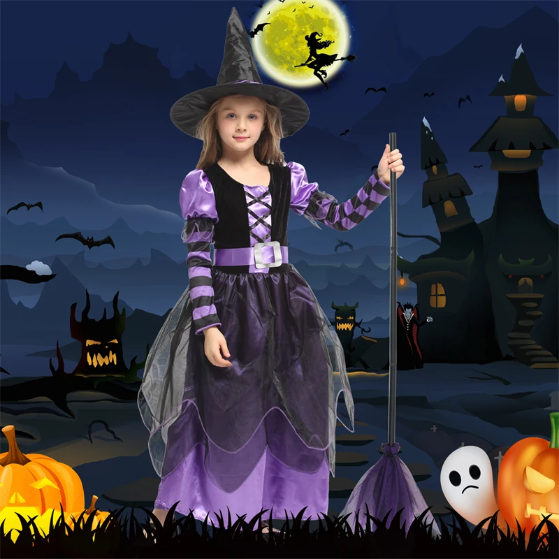 Boys Girls Halloween Witch Broom Masquerade Cosplay Costume Accessories Props for Kids