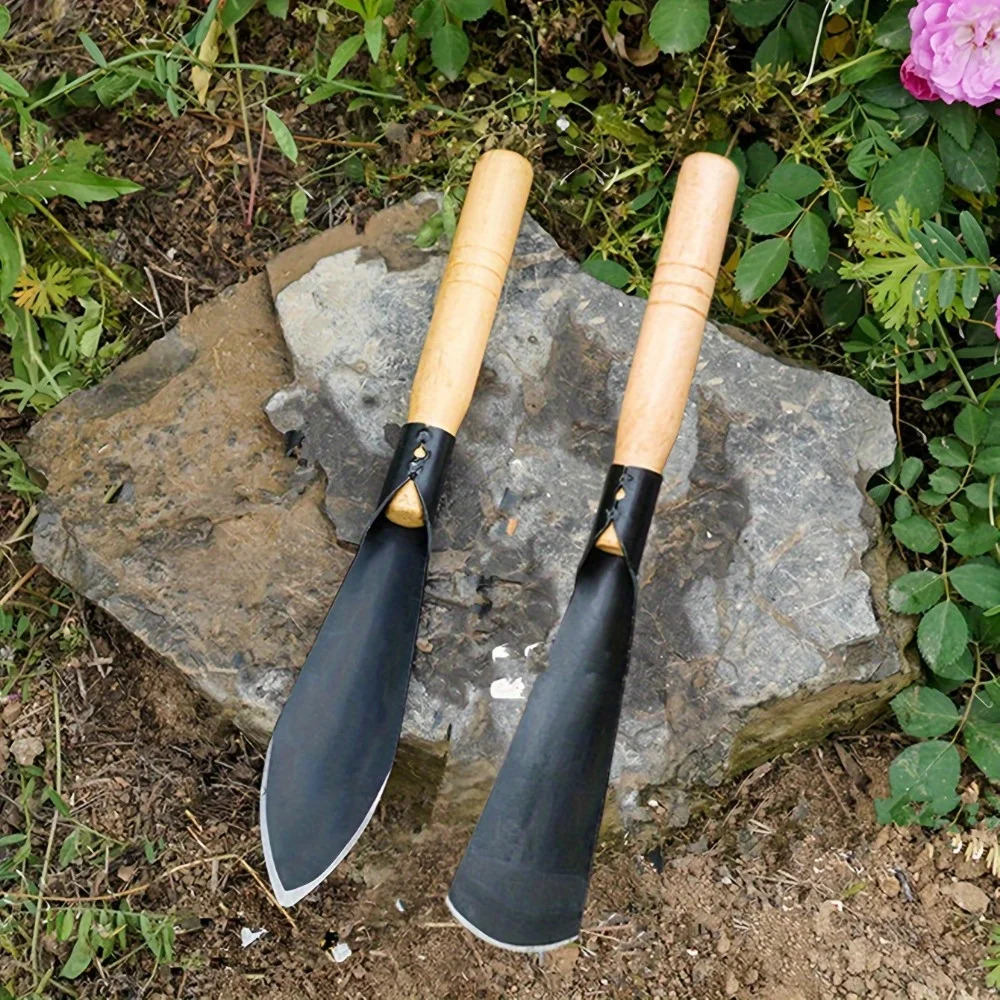 Two metal gardening shovels - hand shovel tools for digging, transplanting, planting, and weeding