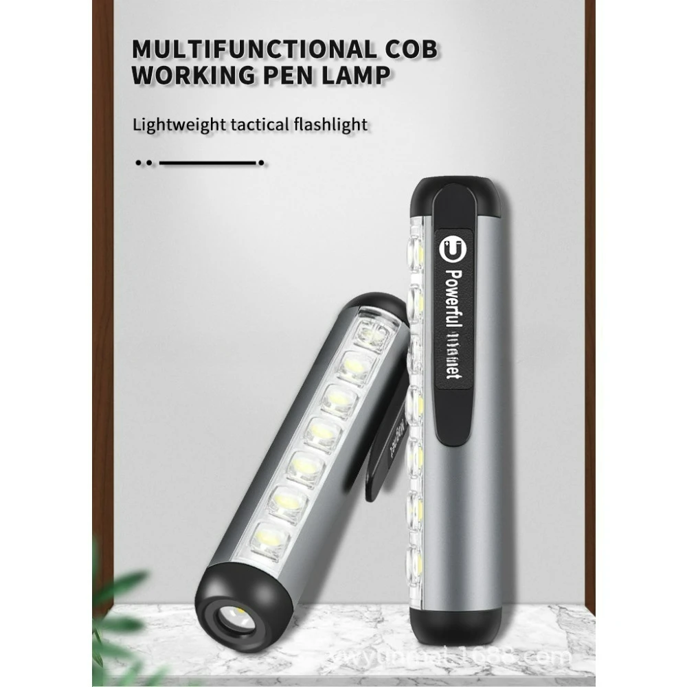 مصباح يدوي XPE+COB - شعلة محمولة خفيفة الوزن على شكل قلم مع مشبك قلم بمنفذ شحن من النوع C ومغناطيس صغير الحجم محمول باليد