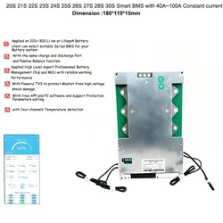 20S 21S 22S 23S 24S 25S 26S 27S 28S 29S 30S 60V 72V 84V 110V 126V Li íon ou Lifepo4 Bluetooth inteligente BMS com 100A