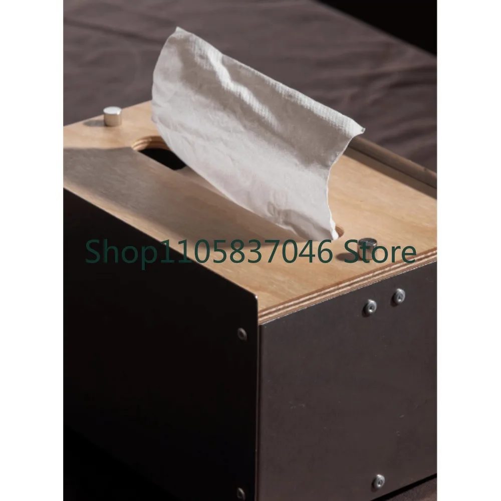 Paper box, stainless steel solid wood storage, modern and bedroom tissue box