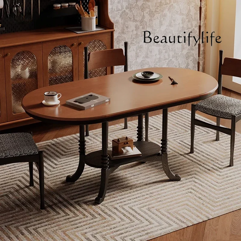

X36 Solid Wood Dining Table Small Apartment Dining Table Rectangle Oval Nanyang Tonality Retro Light French Dining Table