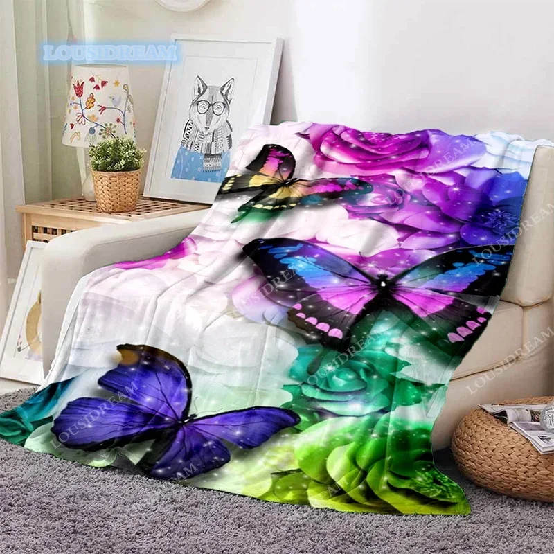 Colorful butterfly blanket soft thin blanket gift sofa bed sheet car lunch Camp bed throw blank pic blank