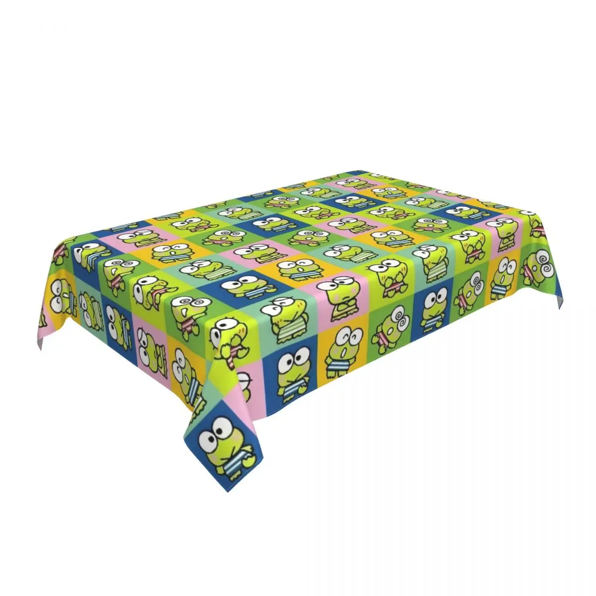 Rectangular Waterproof Oil-Proof Disney Cartoon Kero Kero Keroppi Sanrio Anime Tablecloth Backed Table Cover Fit Table Cloth