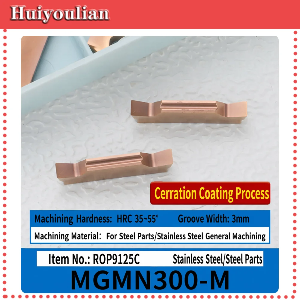 10pcs MGMN300-M R0P9125C Carbide Grooving Insert PVD Coated for Steel Stainless Steel HRC35-55 3mm