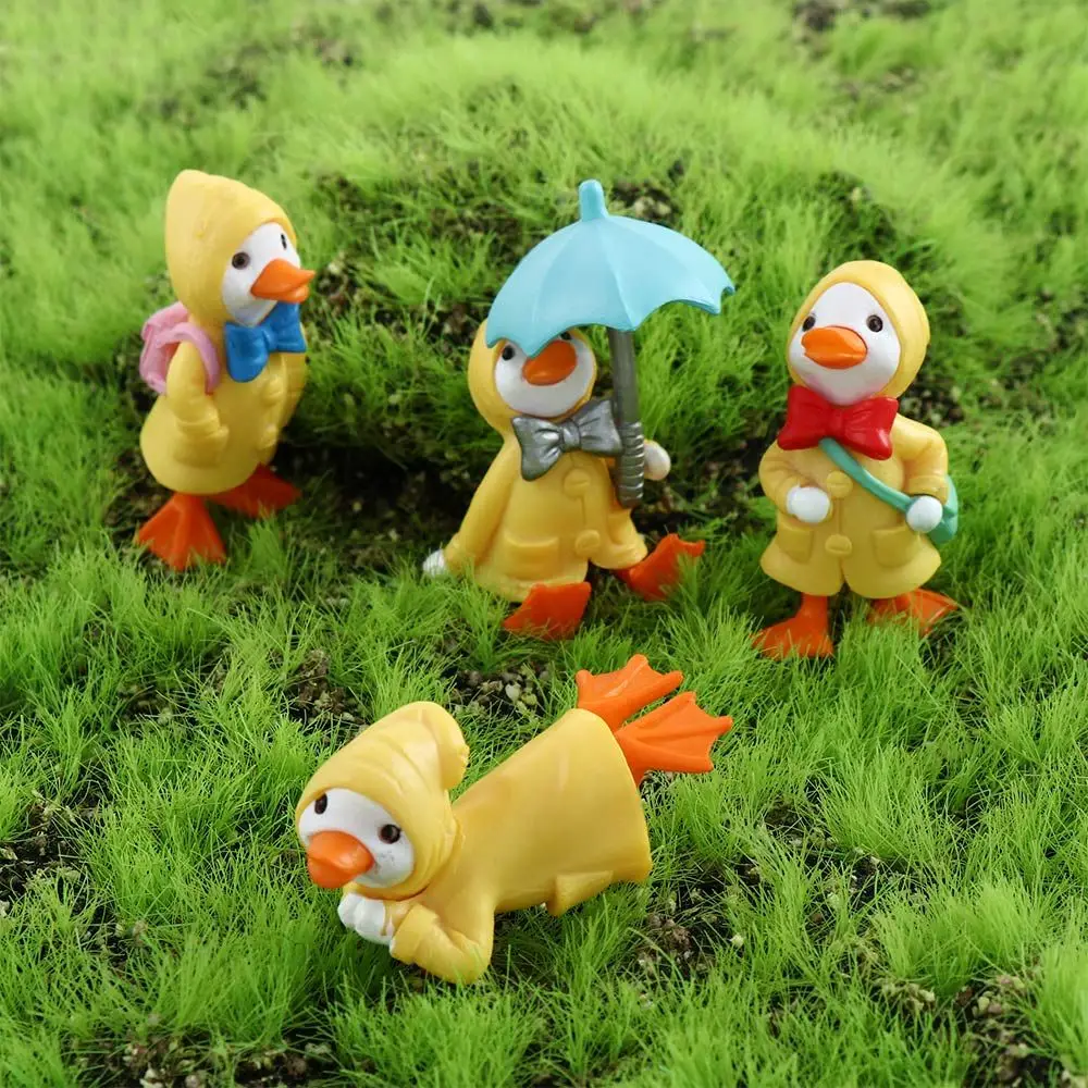 Chubasquero en miniatura de jardín de hadas Kawaii, lindo y creativo, figura de pato, decoración de pasteles con forma de Animal Simple, 4 piezas por juego