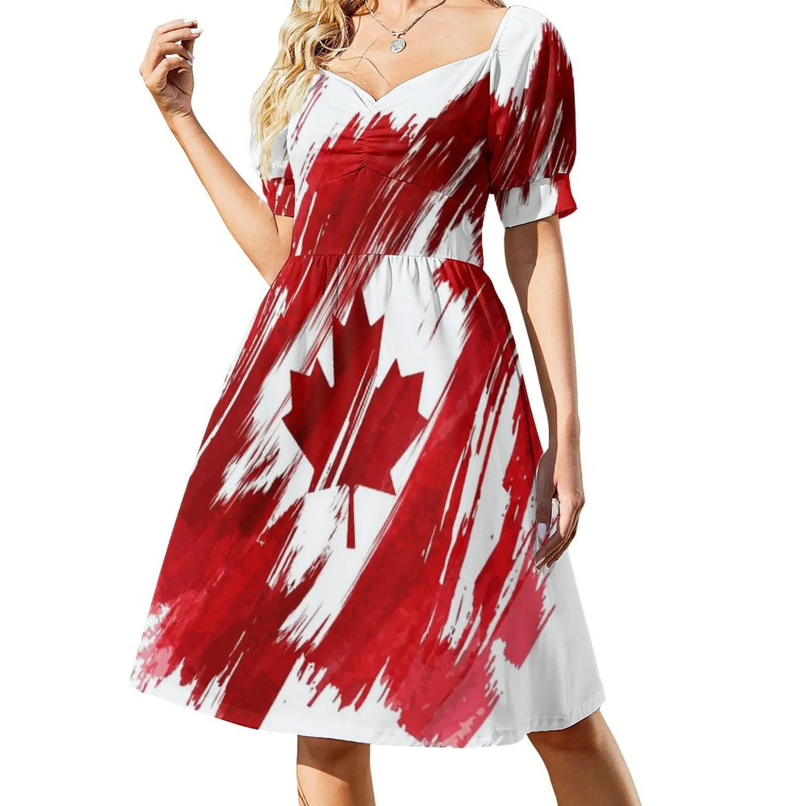 كندا الكورية نمط فستان كاجوال للنساء بسيط يوميا مكتب سيدة فساتين كندا كندا العلم كندا امرأة كندا فستان المرأة
