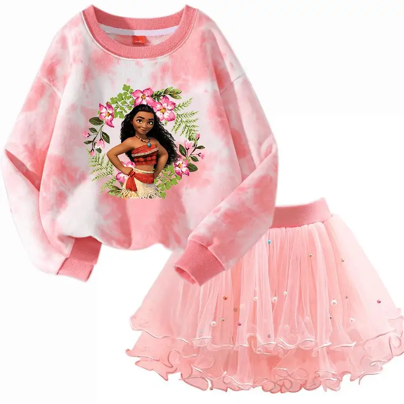 

Moana Children Long-sleeved Tops Clothing Kids Bottoming Shirt Crewneck Girl Sweatshirt Pullover Blouse Tutu Skirt Suit