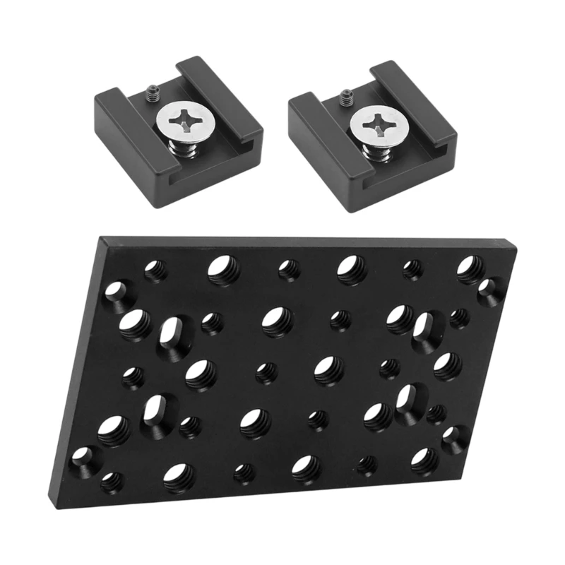 96BA Aluminium-Kamerastützplatte mit zwei Kaltschuhhalterungen für Videoarbeiten – Detail 1
