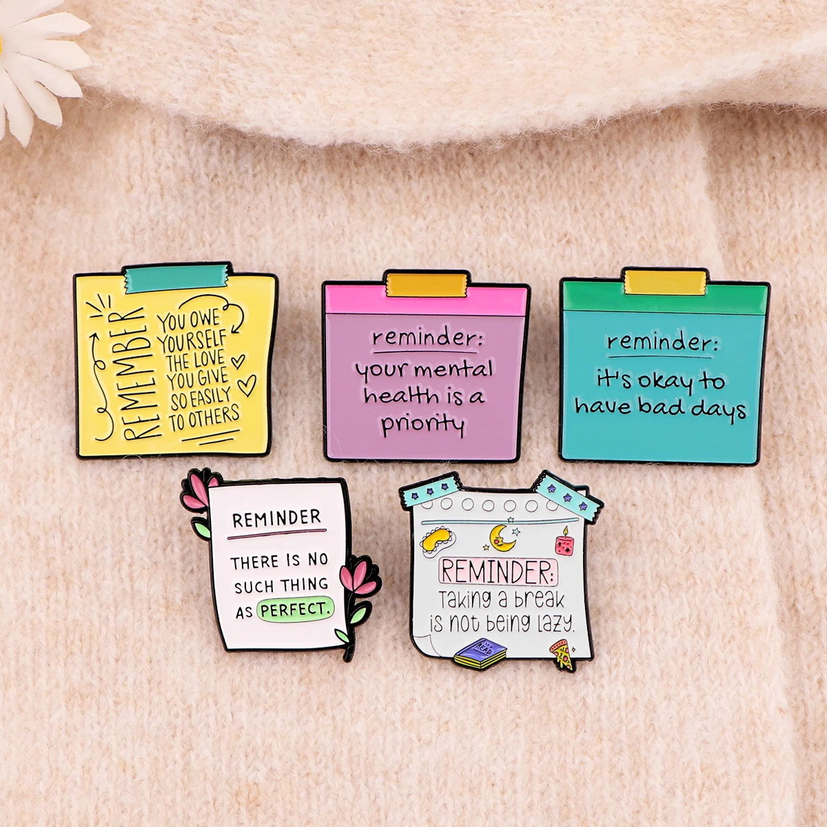 Funny Sticky Note Quotes Pins Colorful Memo Badges Brooches for Clothing Enamel Pin Fashion Jewelry Accessories Gifts for Friend