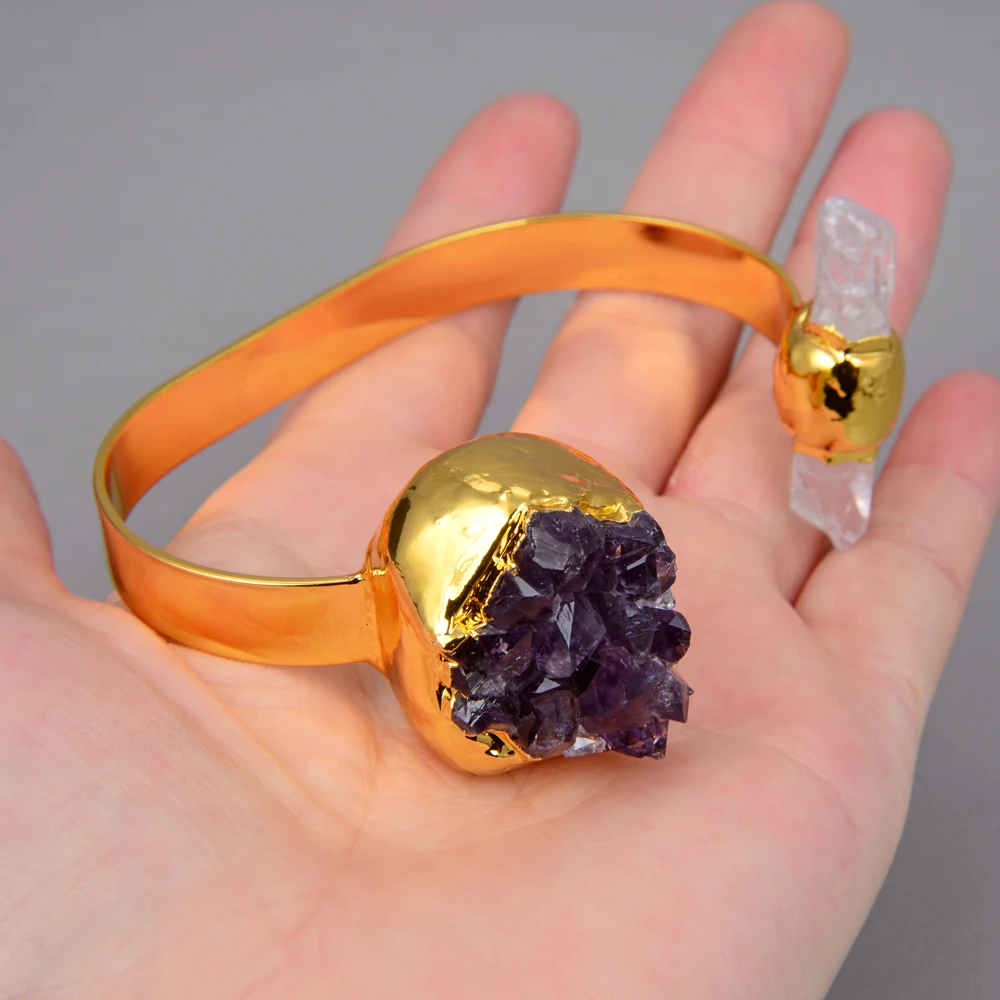 

Натуральный аметист Друзы Кварцевый браслет Гальванический регулируемый браслет