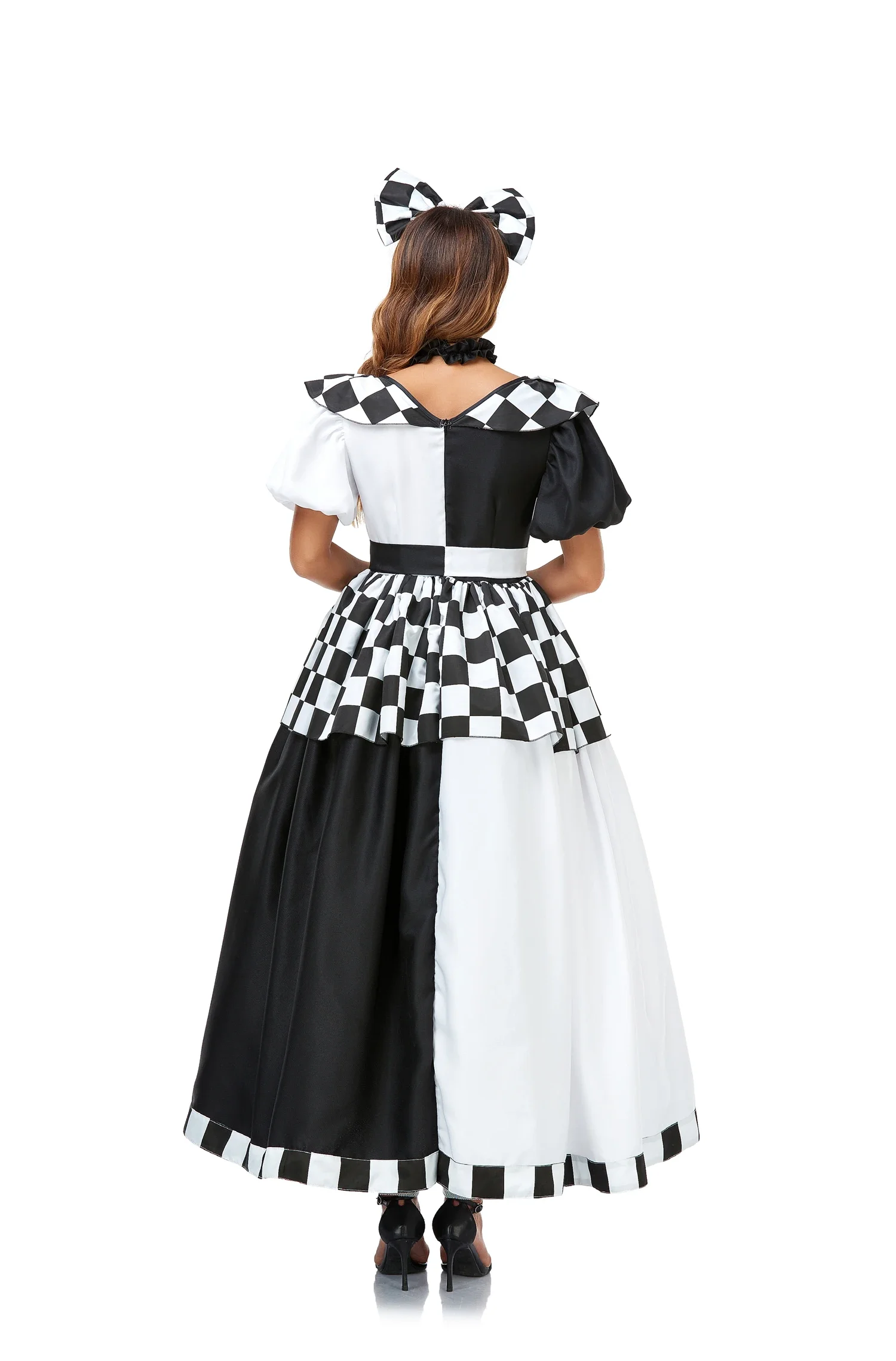 Sexy Alice Wit Zwart Colorblock Geruite Strik Lolita Meid Cosplay Kostuum Halloween Ondeugend Grappig Circus Clown Feestjurk