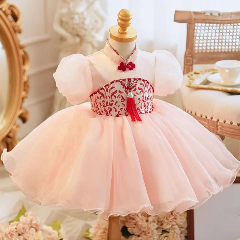 

2024 New Kids Clothes Children Princess Pink Ball Gown Birthday Baptism Party Easter Dresses For Girls A3690