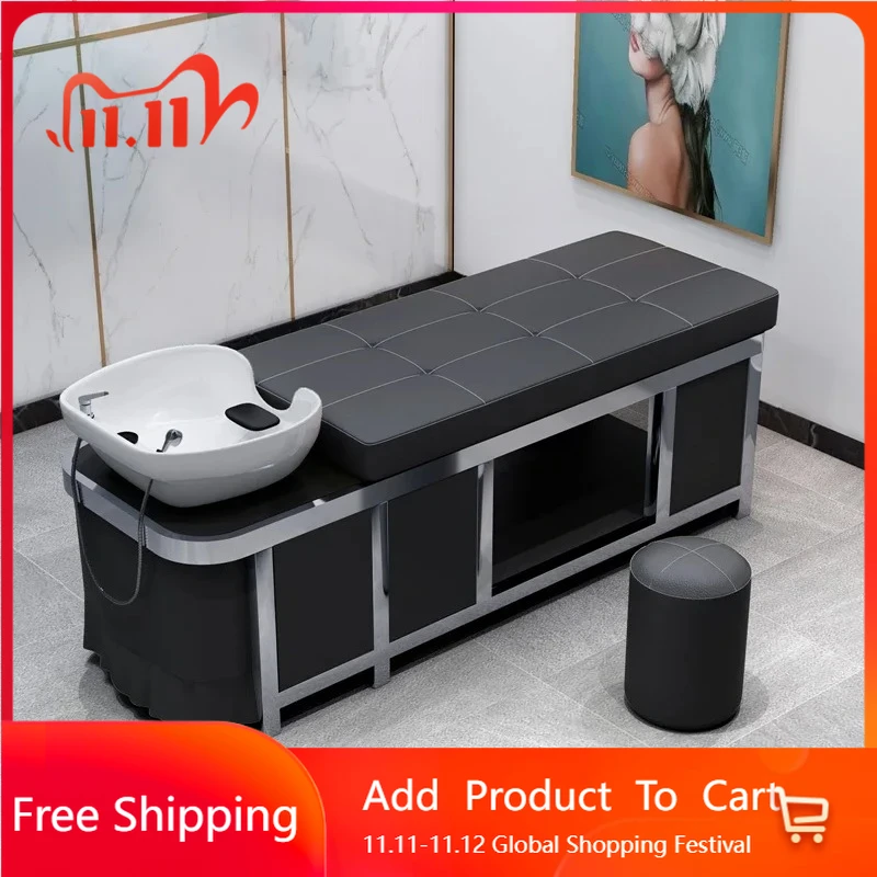 

Commercial Lying Light Luxury Solid Men Shaving Chair Head Spa Hairdresser Shower Washing Relaxing Cama Champú Trendy Furniture