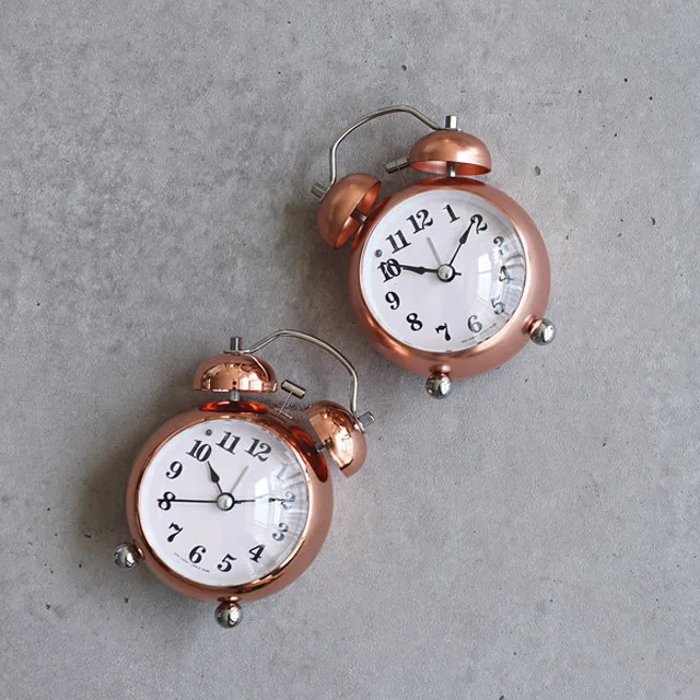 New Korean Modern Fashion Mini Double Bell Rose Gold Matte Bright Alarm Clock Light Luxury Ins Metal Clock