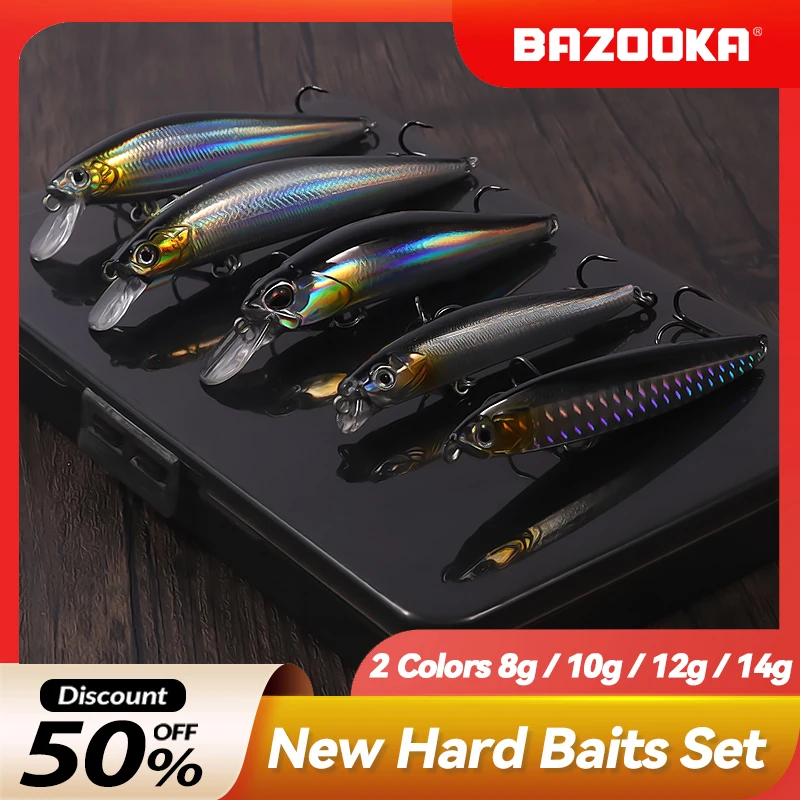 

Bazooka 5PCS 14g Sinking Fishing Lure Set Floating Minnow Hard Bait Jerkbait Carkbait Wobbler Swimbait Bass Pike Trout Winter