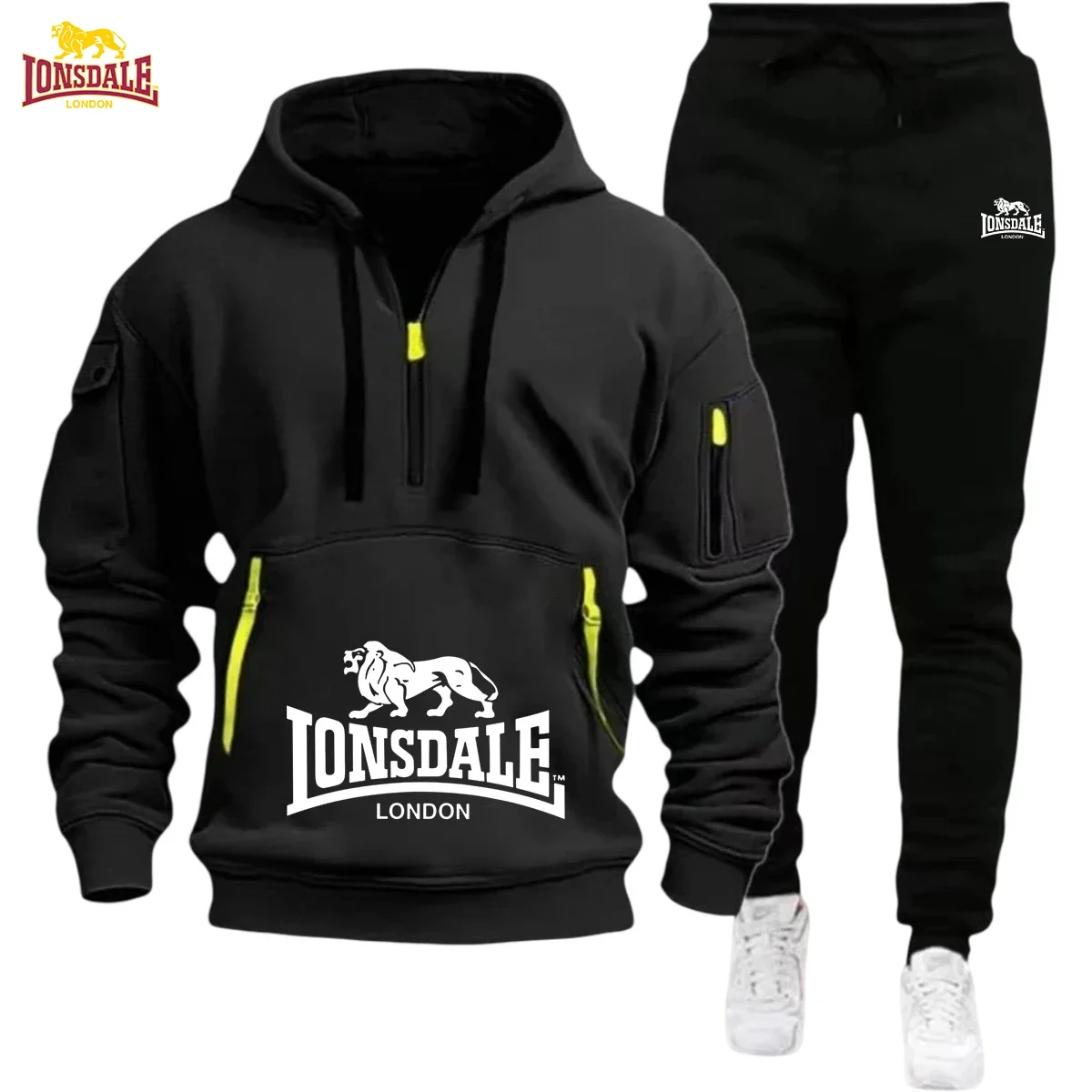 A casual two-piece sports outfit, loose and warm, with a printed design. Suitable for men to wear in the autumn and winter seaso