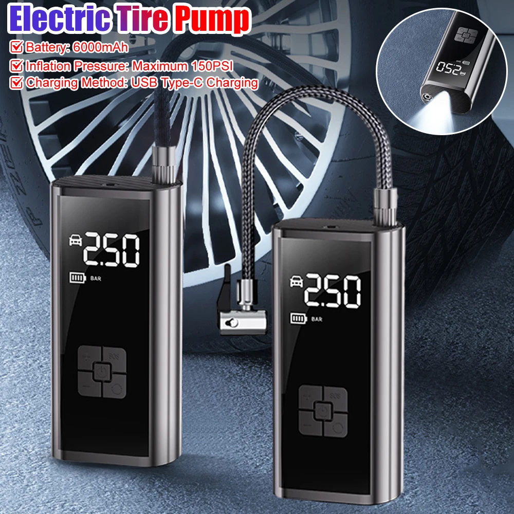 

Портативный автомобильный насос 150PSI, электрический насос для шин, USB перезаряжаемый велосипедный воздушный насос для автомобиля, аксессуары для велосипедного мяча