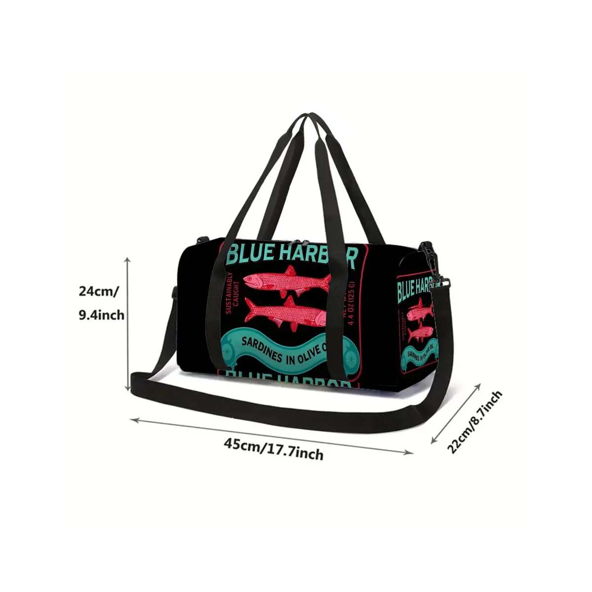 Sardine Print Large Capacity Luggage Bag for Boy/Girl Best Gift 2D Flat Cartoon Travel Duffels Outdoor Fitness Bag for Children