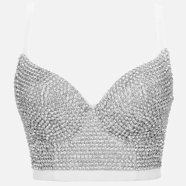 Damskie Tank Topy Sexy Sequined Diamond Bra Woman Clothes Push Up Bustier Club y2k Crop Top Party Ladies Corset Blusas Ropa Mujer