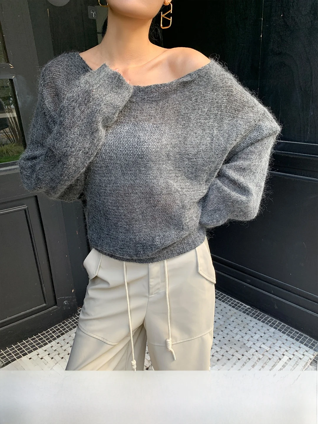 

ZOCHEEO mat Autumn Winter Woolen Knitted oulder Bared Loose Base irt Casual Sle Commute Faion Women's Top