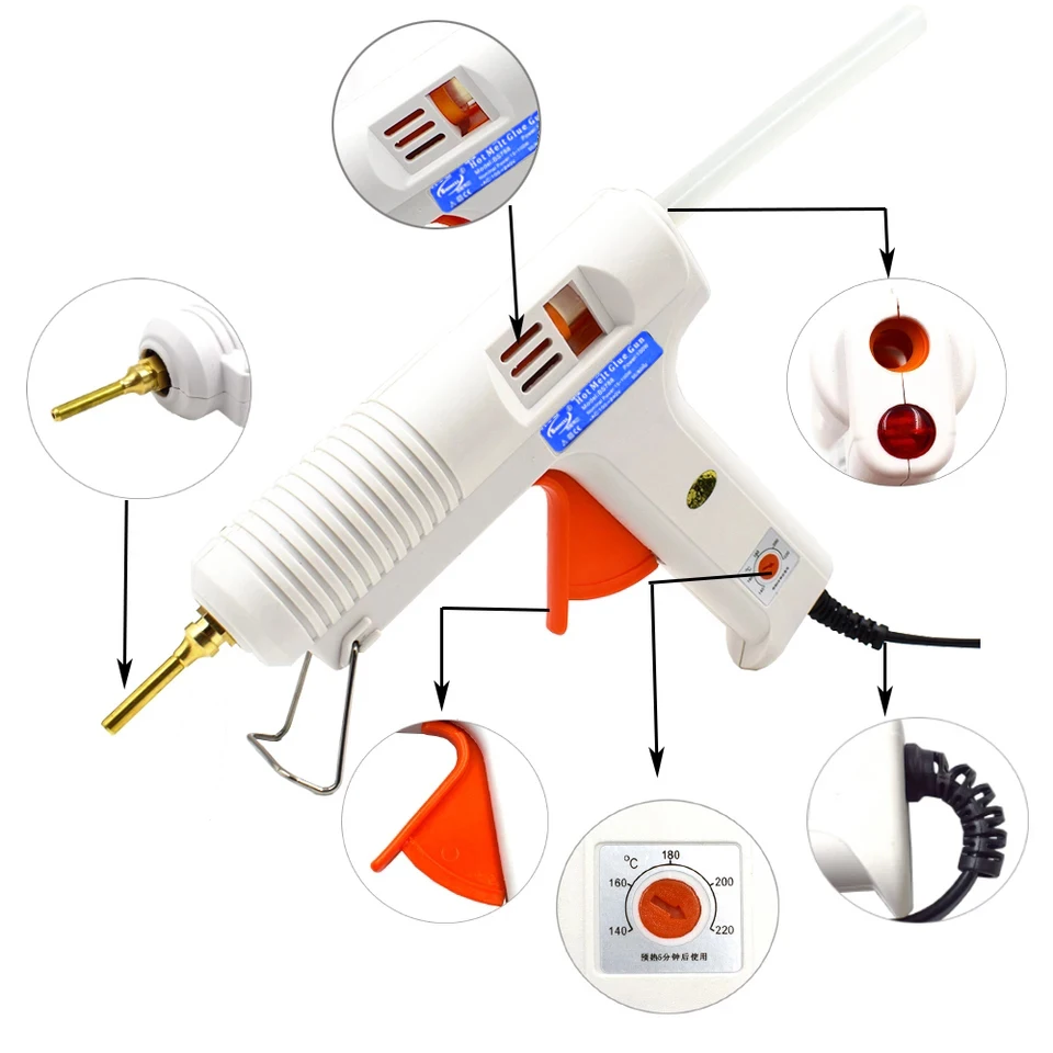 100W/150W Adjustable Hot Melt Glue Gun with 5 Free Glue Sticks for DIY Industrial Use